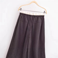 LIZAKOSHT - Casual Striped Drawstring Trousers for Women New High Waist Straight Loose Wide Leg Office Lady Long Pants