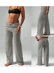LIZAKOSHT - Stylish Women s Striped Trousers with Drawstring Waistband Loose Fit and Low Rise - Versatile Casual Pants for Any Occasion