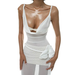 LIZAKOSHT - 3Pcs Rose Bikini Sexy Swimsuit Women Push Up Swimwear Female Brazilian Biquini Ruffle Bathing Suit Long Skirt Beachwear Cover Up