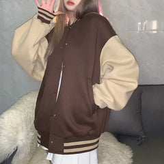 LIZAKOSHT - Autumn and Winter Women's New Trendy Street Style Wild Loose Long-sleeved Cardigan Fashion Baseball Uniform Jacket Women