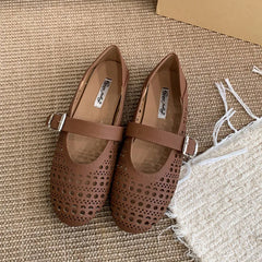 LIZAKOSHT - New Spring Women Flat Shoes Fashion Hollow Round Toe Ladies Elegant Loafer Shoes Soft Flat Heel Outdoor Boat Shoes New Woman