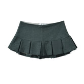 LIZAKOSHT - 4 COLORS Y2K Side Zipper Grey Pleated Mini Skirt Sexy Low Waist Short Skater Skirts with shorts underwear