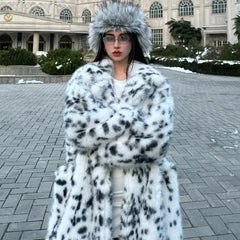 LIZAKOSHT  -  New Cool Girls Faux Fur Coat Long Belted Leopard Print Fox Fur Outerwears Women Autumn Winter Thick Warm Soft  Fluffy Overcoat