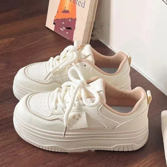 LIZAKOSHT - Spring Autumn White Platform Sneakers for Women Fashion Casual PU Leather Board Shoes Female New Designer Zapatos De Mujer