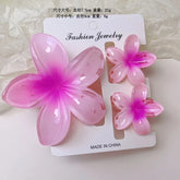 LIZAKOSHT - 3pcs/set Flower Claw Clip Women Hawaiian Girl Hair Accessories Flower Ponytail Clip Clamp Barrettes Hairpin Summer Beach Jewelry