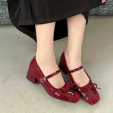 LIZAKOSHT  -  New Designer Mary Jane Shoes Women Sweet Bow Retro High Heels Dress Shoes Elegant Fashion Square Toe Ballet Shoes Pumps Female