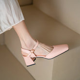 Lizakosht Closed Toe Summer Shoes Women Elegant Pink Beige Gladiator Sandals Ankle Wrap Slingbacks Pumps Female Office Shoe Large Size 44