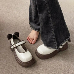 LIZAKOSHT - Female Footwear Gothic Loafers Women's Shoes Mary Jane Japanese Style Lolita Off White with Bow High on Platform Free Shipping A