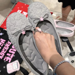 LIZAKOSHT - Star Embroidered Ballet Shoes for Women New Casual Sports Bow Shallow Single Shoes Women Bow Ballet Flats Soft Cotton Shoes
