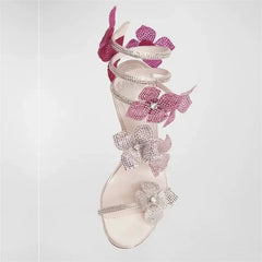 LIZAKOSHT - Sexy CRYSTAL Flower Thin High Heels Women Sandals Street Style Narrow Band Ankle Strap Pole Dancing Ladies Shoes