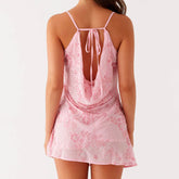 LIZAKOSHT - Women Summer Fashion Sleeveless Swing Collar Back Bandage Mini Dresses Flower Sequins Beaded Embroidery Cowl Neck Cami Dress