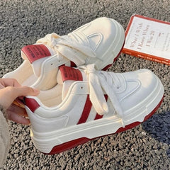 LIZAKOSHT - Stripe White Platform Shoes for Women Spring Autumn New Designer Casual Sneakers Ladies Fashion Korean Sports Board Shoes Female