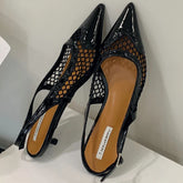 LIZAKOSHT  -  Mesh Low Heeled Sandals Sexy Pointed Toe Elegant Mule Shoes Summer Fashion Party Dress Shoes Pumps for Ladies  Designer Sandals