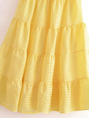 LIZAKOSHT  -  Europe and America Wind Spring Women's New Yellow V-neck Printed Short-sleeved Dress Fluffy Skirt