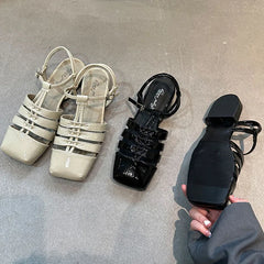 LIZAKOSHT - Autumn Women Sandal Shoes Fashion Ankle Strap Ladies Casual Dress Slingback Shoes Flat Heel Close Toe Boat Shoes New Woman