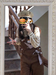 LIZAKOSHT  -  Women's Brown Straps Jeans Straight Vintage Baggy Casual Fashion Wide Leg Pants Self Cultivation Denim Trouser Ladies