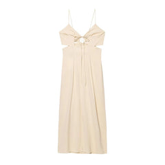 LIZAKOSHT - Long Dress Summer Women's 2025 New Fashion Slim V-neck Sling Hollow Elegant Summer Holiday Dress Women's Street Chic Youth Dress