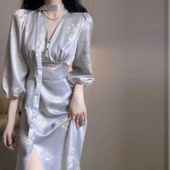 LIZAKOSHT - Autumn New Chinese Style French Retro Beautiful Dress for Women Autumn Slim Fit Elegant Mature Dress for Women