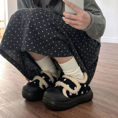 LIZAKOSHT - Women's Polka-Dot Velcro Cotton Shoes Lovely Outdoor Non-Slip Thick Fleece Versatile Casual Minimalist Warm Soft