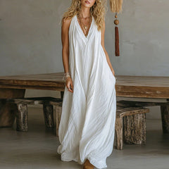 LIZAKOSHT - Simple solid color lazy style jumpsuit casual loose sleeveless hanging neck style spring and summer new long women's jumpsuit