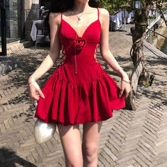 LIZAKOSHT - Red Sexy Elegant Dresses Women Black Coquette Aesthetic One Piece Bodycone Mini Sleeveless Short Dress Y2k Sweet Dress