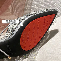 LIZAKOSHT - Fashion Women 5.5cm High Heels Sexy Party Bling Pumps Lady Sequins Strappy High Heels Female Pumps Elegant Pointed Toe Stiletto