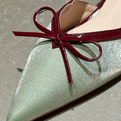 LIZAKOSHT - Bow Pointed Head Thin Heel High Heel Single Shoes Women's Word with Temperament Bag Head Sandals Sexy High Heels Summer