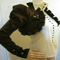 LIZAKOSHT - Y2K Women Steampunk Black Jacket Ruffle Lapel Shoulder Tab Long Sleeve Shrug Harajuku High Street Fashion Cool Girl emo Surcoat