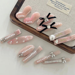 LIZAKOSHT - 1PC Sweet Pink Acetate Bow Pearl Hair Clip - Hairpin for Bangs and Flyaways, Hair Accessory for Women