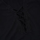 LIZAKOSHT - Sexy Deep V-neck Lace Patchwork Black Bodysuit Elegant Women's Style Basic Solid Long Sleeve Tight Fit T-shirt Streetwear