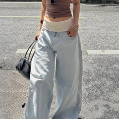 LIZAKOSHT - Streetwear Low Waisted Casual Straight-Leg Jeans Y2K Baggy Denim Pants Woman Long Trousers Summer Clothing Harajuku