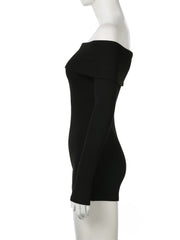 LIZAKOSHT - Elegant Fashion Casual Solid Playsuits Slim Slash Neck Long Sleeve Rompers Women Autumn Spring Streetwear Ladies