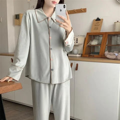 LIZAKOSHT - Spring and Autumn Women's Pajamas Set Korean Fashion Students Long-sleeved Long Pants Sleepwear Two-piece Elegant Home Clothing