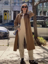 LIZAKOSHT - Woman Casual Long Trench Coats Khaki Plaid Lined Lapel Single Breasted Jacket With Pocket Autumn Chic Lady Commute Outwear