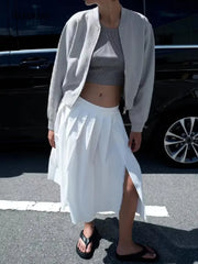 LIZAKOSHT  -  Women V Neck Front Zipper Full Sleeve Pilot Coat Bomber Outerwear Autumn Silver Bright Bling Knitted Jacket