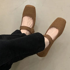 LIZAKOSHT - Autumn Flats Shoes Women Casual Ballet Fashion Square Toe Shallow Mary Jane Soft Sole Ballerina Casual Loafers Sliver Mujer