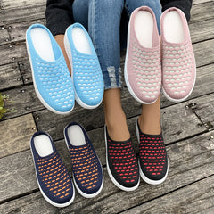 LIZAKOSHT  -  Low Shoes Woman  Cover Toe Massage Slippers House Rome Cotton Fabric Hoof Heels Rubber Slides Shoes Low Home Slippers Women'