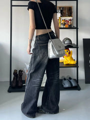 LIZAKOSHT  -  Women Black Gothic Y2k Cargo Jeans Baggy Harajuku Denim Trousers Y2k Emo Jean Pants Vintage Aesthetic 2000s Trashy Clothes 2024