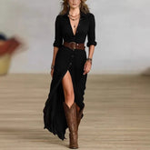 LIZAKOSHT - Women's Fall 2026 Sexy Solid Color Irregular Pleated Belted Dress
