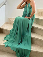 LIZAKOSHT  -  Women's Vibrant Yellow Halter Wrap Maxi Dress Deep V-neck Sexy Pleated Long Evening Dresses Elegant Photoshoot Dress