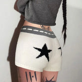LIZAKOSHT - Retro Star Printed Strap Shorts Female Low Waist Sexy Slim Y2k Spice Girls Knitted Casual Pants