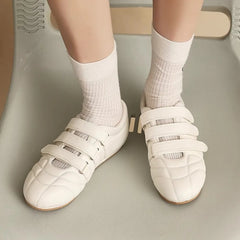 LIZAKOSHT - Brand Designer Comfy Walking Cream Flat Sneakers Fashion Leisure Silver Casual Shoes Women Flats Chic Black Hook&Loop Mary Janes