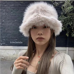 Lizakosht Y2k Europe and America Hats Autumn and Winter New Fox Fur Hair Imitation Mink Fur Hat Female Thickening Warm Plush Fishing Caps