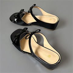 LIZAKOSHT - Summer Elegant Butterfly-knot Square Toe Women Slippers Fashion Design Wedges Low Heels Banquet Slide Shoes