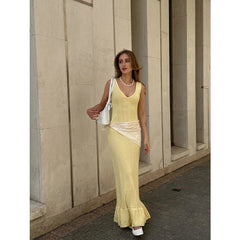 LIZAKOSHT  -  Temperament Ruffle Knit Dress Sexy V Neck Sleeveless Backless Sexy Knit Long Dress Elegant Luxury Y2k Women's Evening Dresses