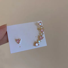 Lizakosht Fashion Pink Love Heart Zircon Earrings Women Asymmetric Sweet Temperament Ear Clips Without Piercing Wedding Party Jewelry Gift