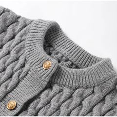 LIZAKOSHT - Elegant Knitted Single Breasted Cardigan Women Casual O-neck Short Sleeve Sweater Sweater 2025 Spring All-match Lady Knitwear