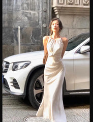 LIZAKOSHT - Sexy Sleeveless Satin Mermaid Long Dresses for Women New Summer French Elegant Fashion Slim Solid Tank Evening Party Robe