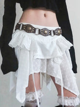 LIZAKOSHT - Lrregular Ruffle Lace Patchwork Mini Skirt Women y2k Streetwear Vintage Korean Casual White Tiered Layer Skirt Boho
