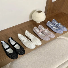LIZAKOSHT - Summer Mesh Lace Women Flat Shoes Fashion Round Toe Ladies Elegant Street Style Ballerina Shoes Comfort Soft Single Shoes